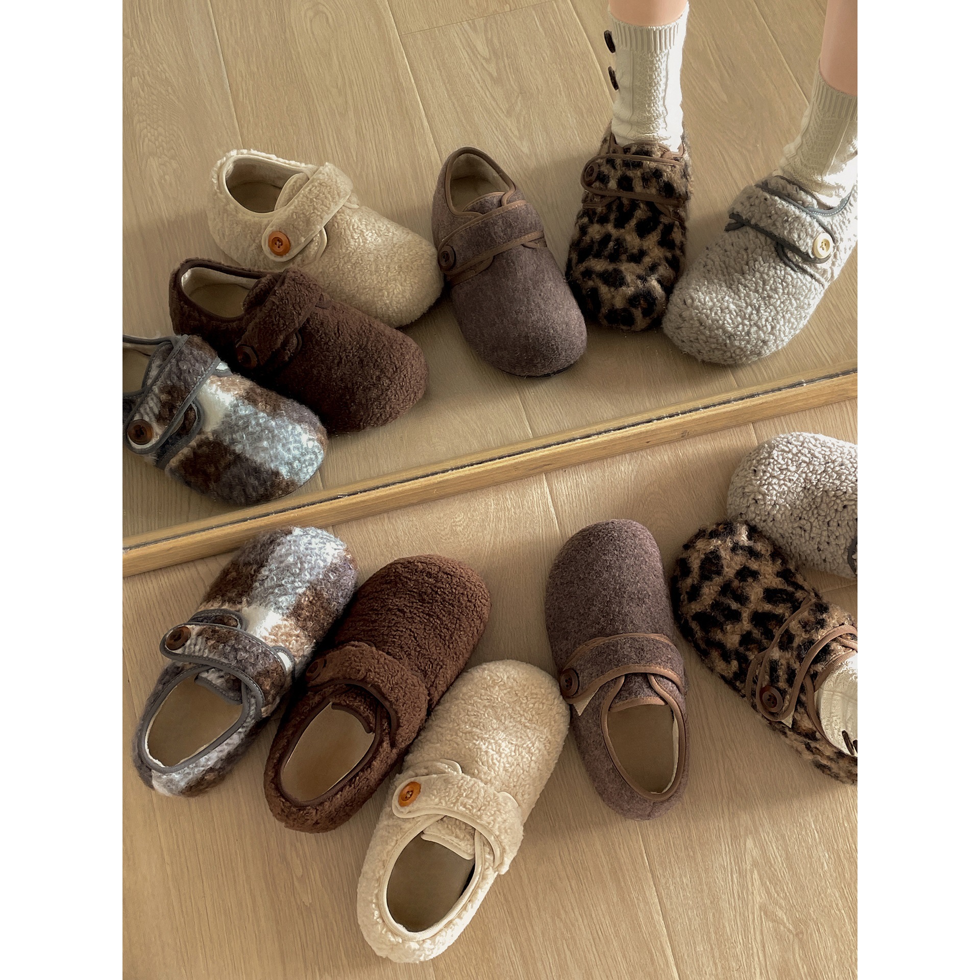 白色复古加绒厚底全包勃肯鞋女2025新款冬季外穿增高保暖毛毛棉鞋