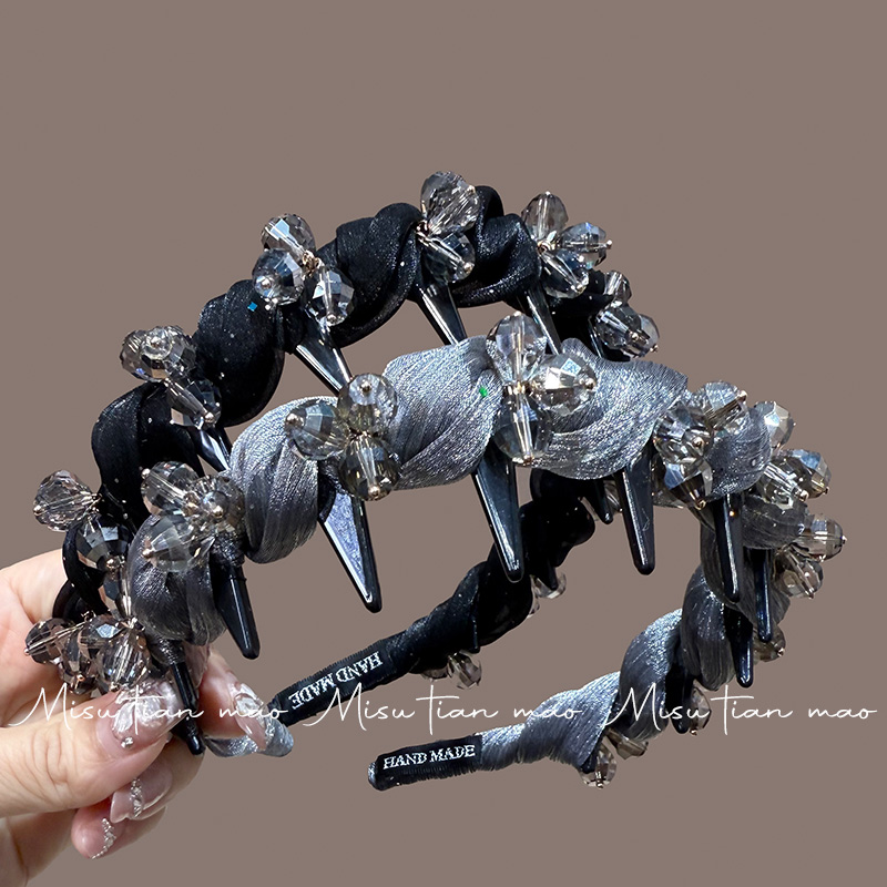 2025年新款水晶轻奢蓬松气质带齿梳防滑设计感发箍发饰头饰头箍