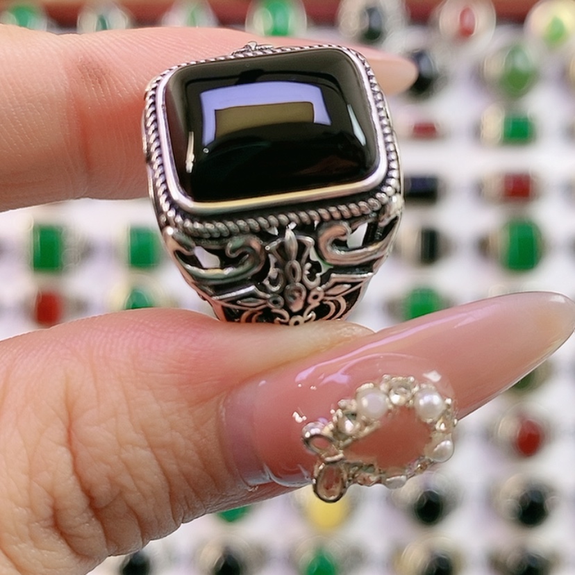 【闪购商品】银S925镶嵌戒指玛瑙/玉髓岁**歌