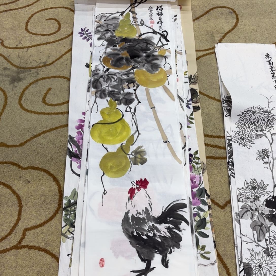 国画张叶秀四尺对开艺