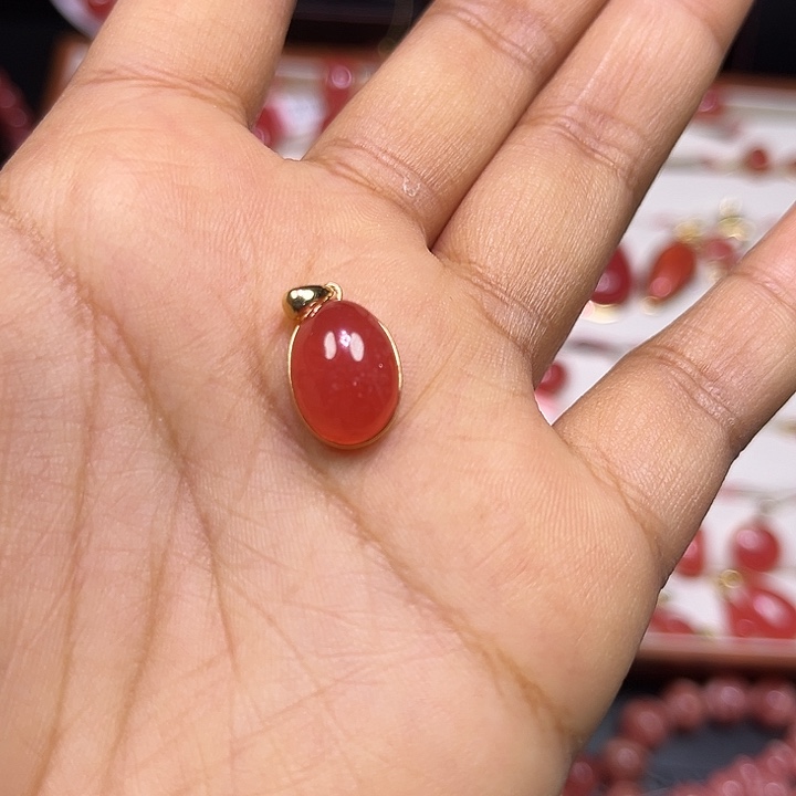 18K金镶嵌菱锰矿（红纹石）颈饰2**1