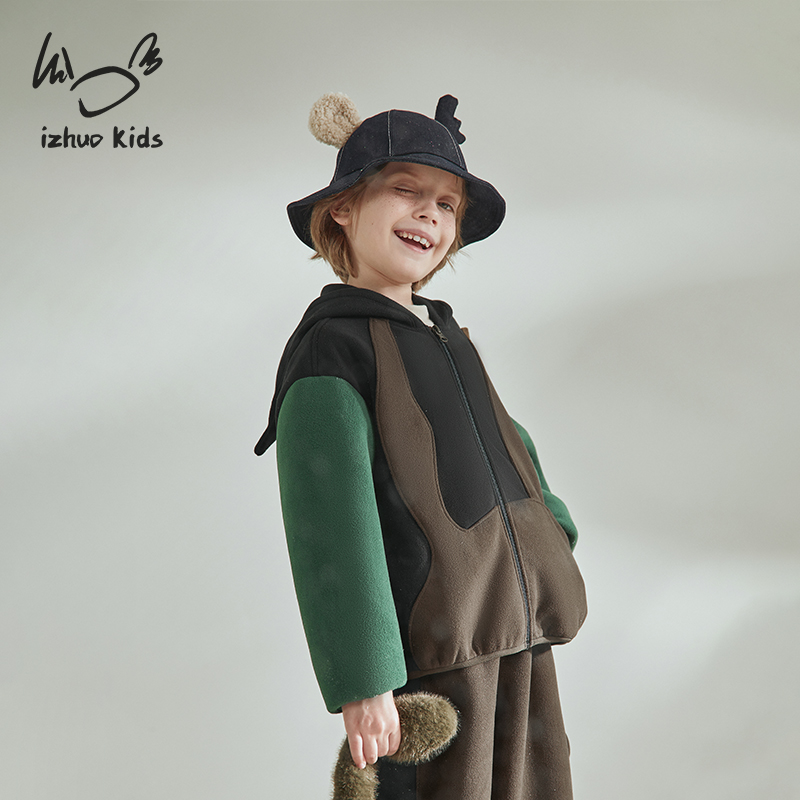 小日着三眼兔外套2025冬季新款男女儿童拼接撞色暖摇粒绒TD8212W0