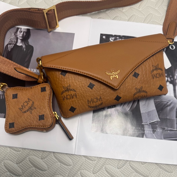 99新 MCM 大麦中古/mcm干邑色二合一/斜挎包