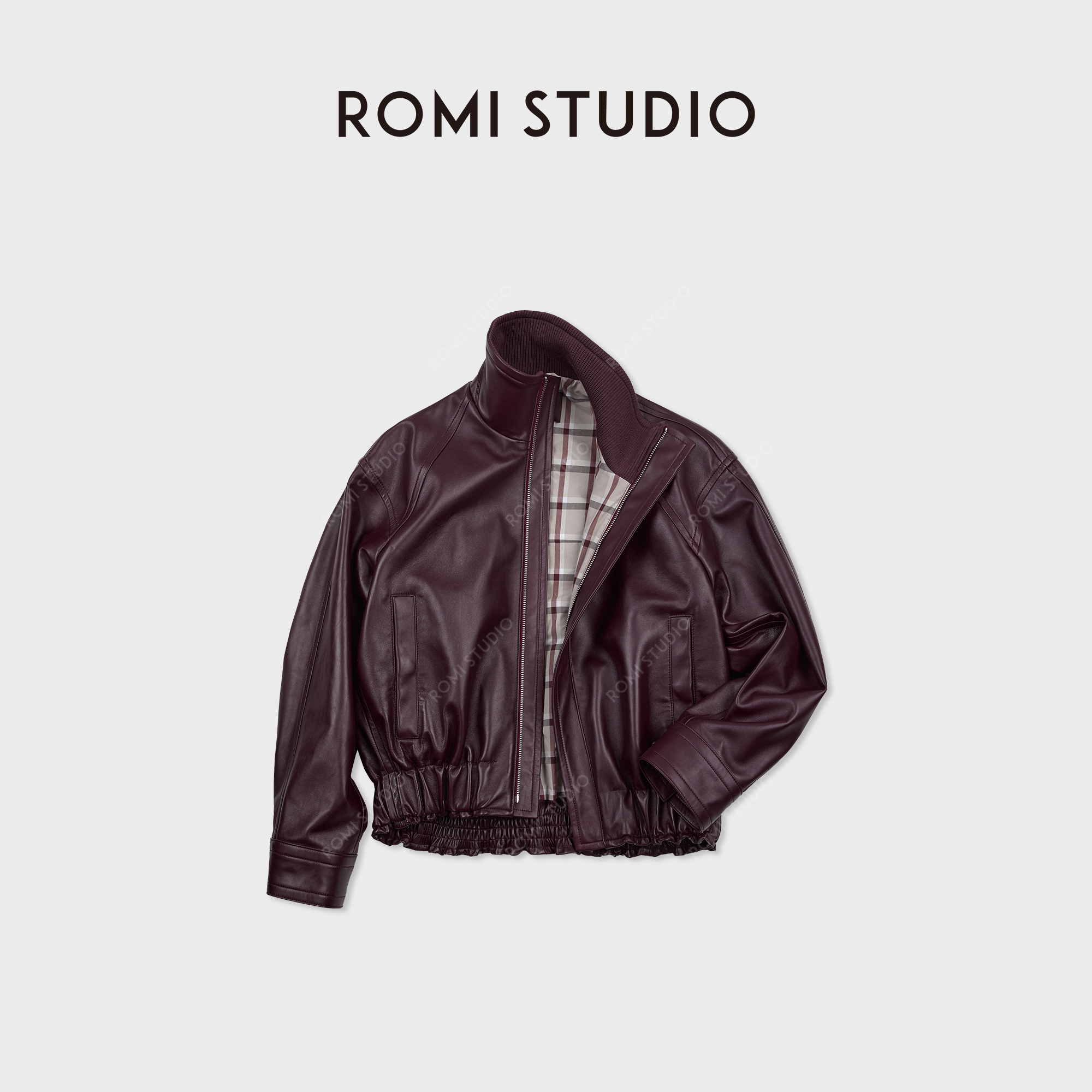 ROMI STUDIO英国进口哑光小羊皮抽褶轮廓感皮衣外套 RWCAWU6763