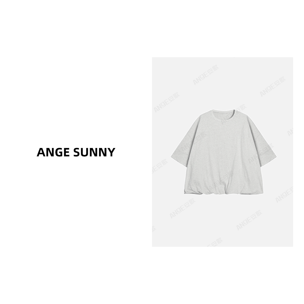 ANGE SUNNY【珍妮同款 花苞短袖T恤】灰色圆领简约短袖上衣