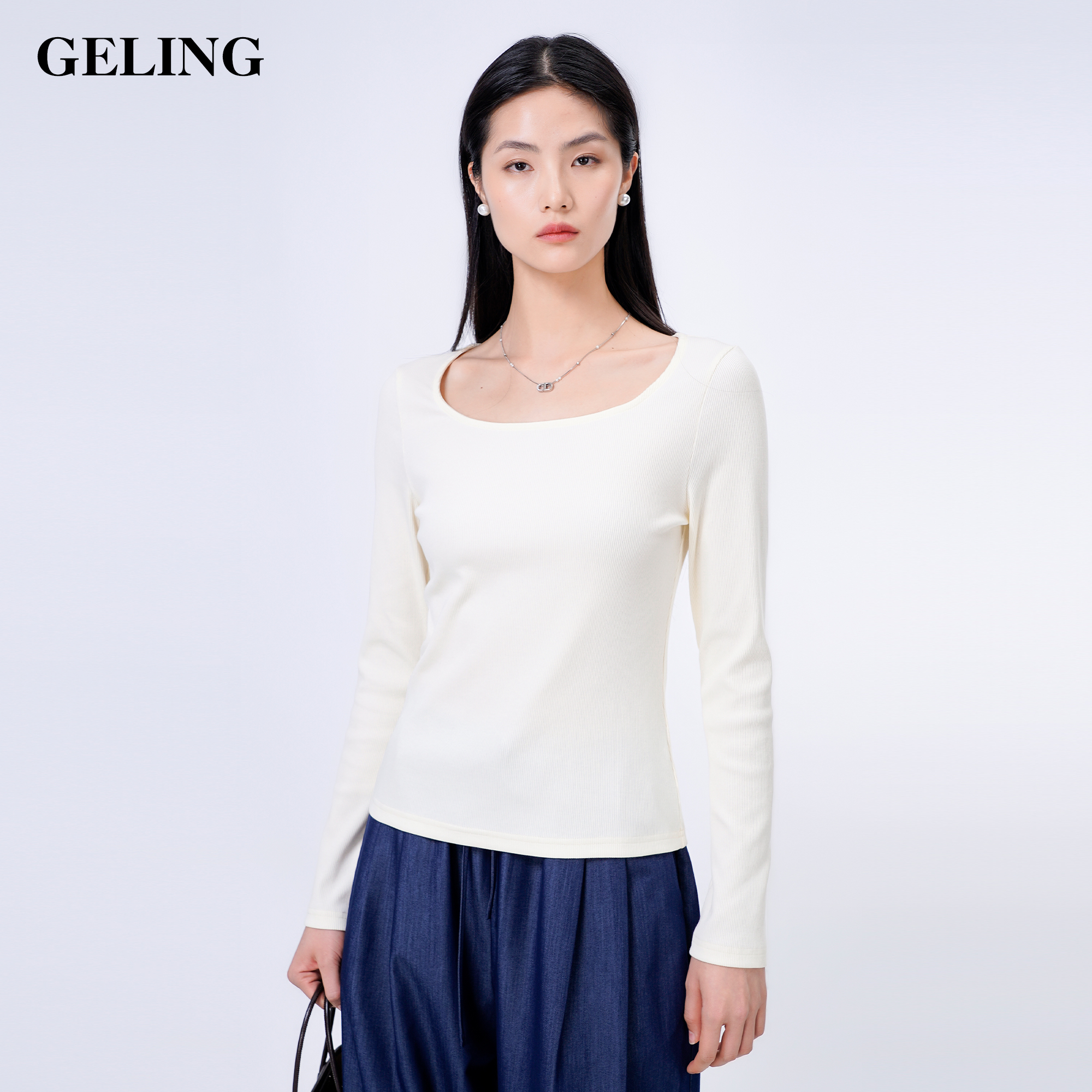 GELING/歌&玲简洁修身短款长袖T恤内搭时尚打底衫百搭基础G511W13