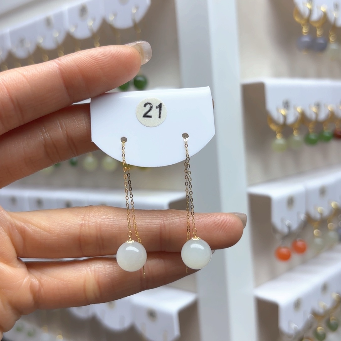 和田玉耳饰18K金镶嵌2