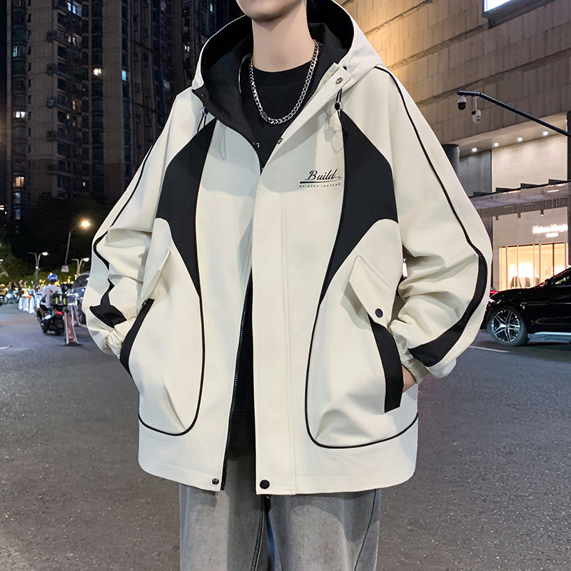 青少年连帽夹克男秋冬季加绒加厚潮流学生户外冲锋衣外套帅气休闲