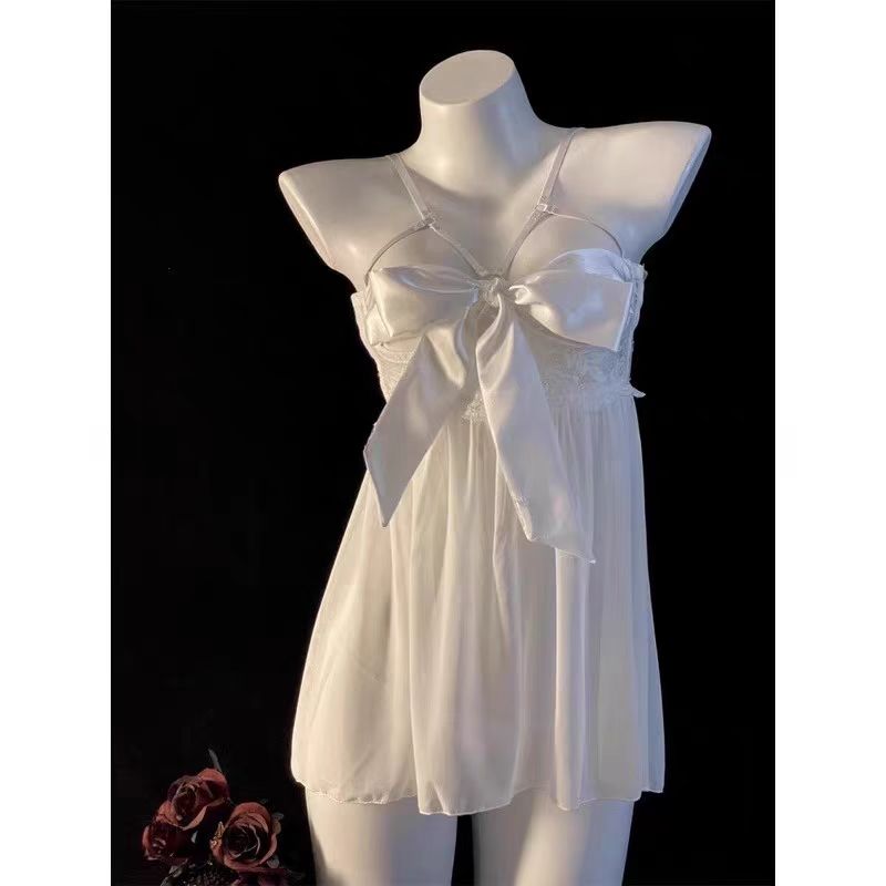 纯色睡衣居家显瘦修身蝴蝶结日常穿搭