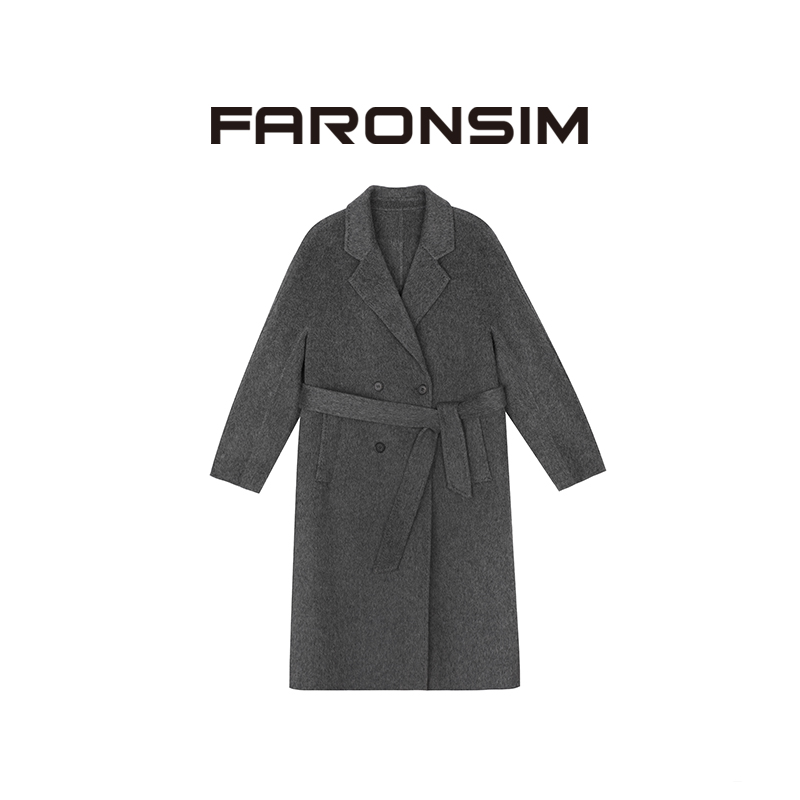 【FARONSIM】牦牛绒秋冬高级感气质时尚女士连袖设计双排扣羊毛大衣
