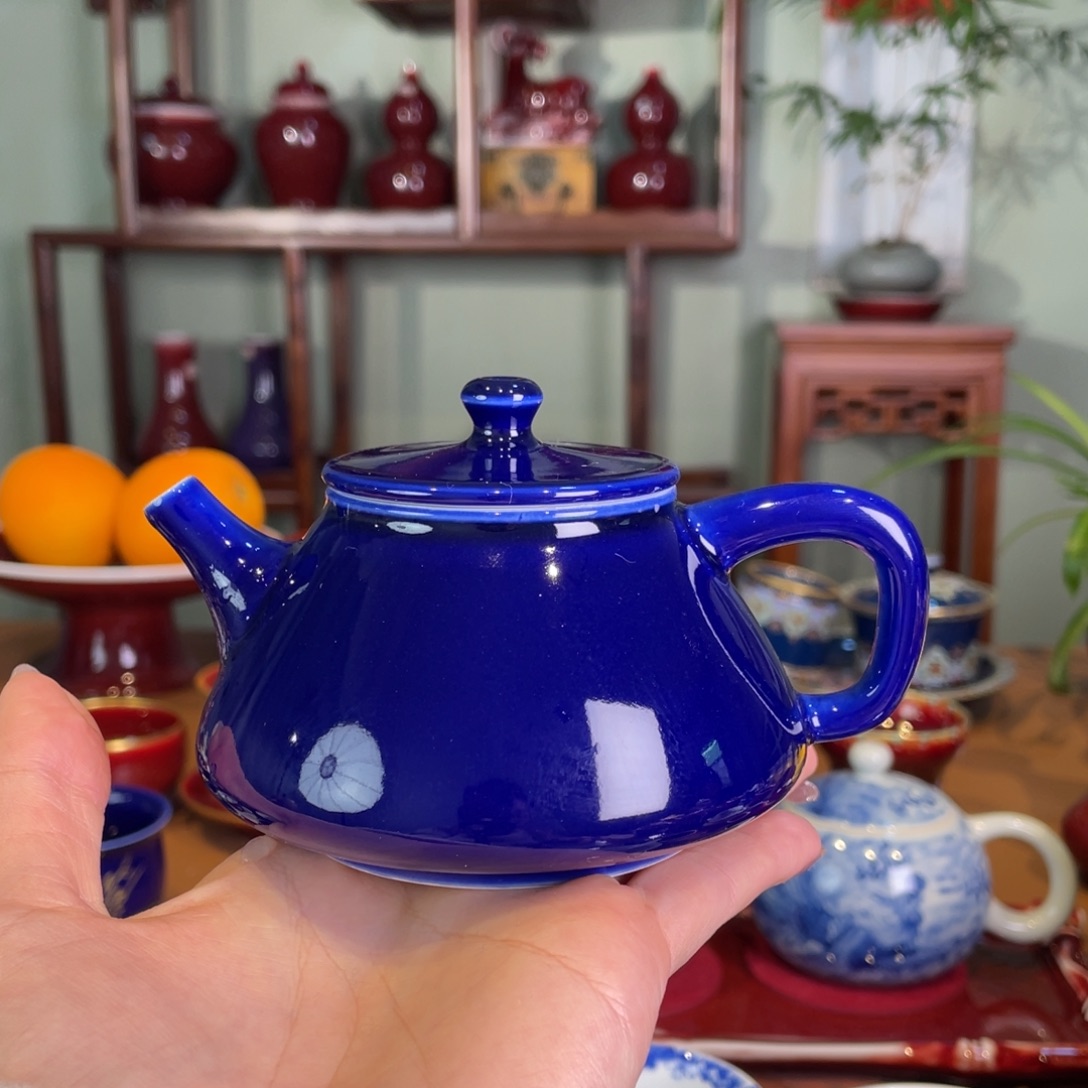 清欢雅玩原矿霁蓝石瓢壶