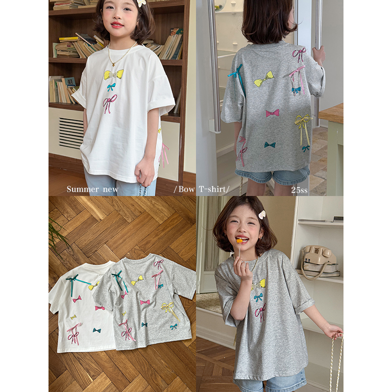 咸蛋小虾米童装2025年夏装新款韩国女童立体蝴蝶结T恤           