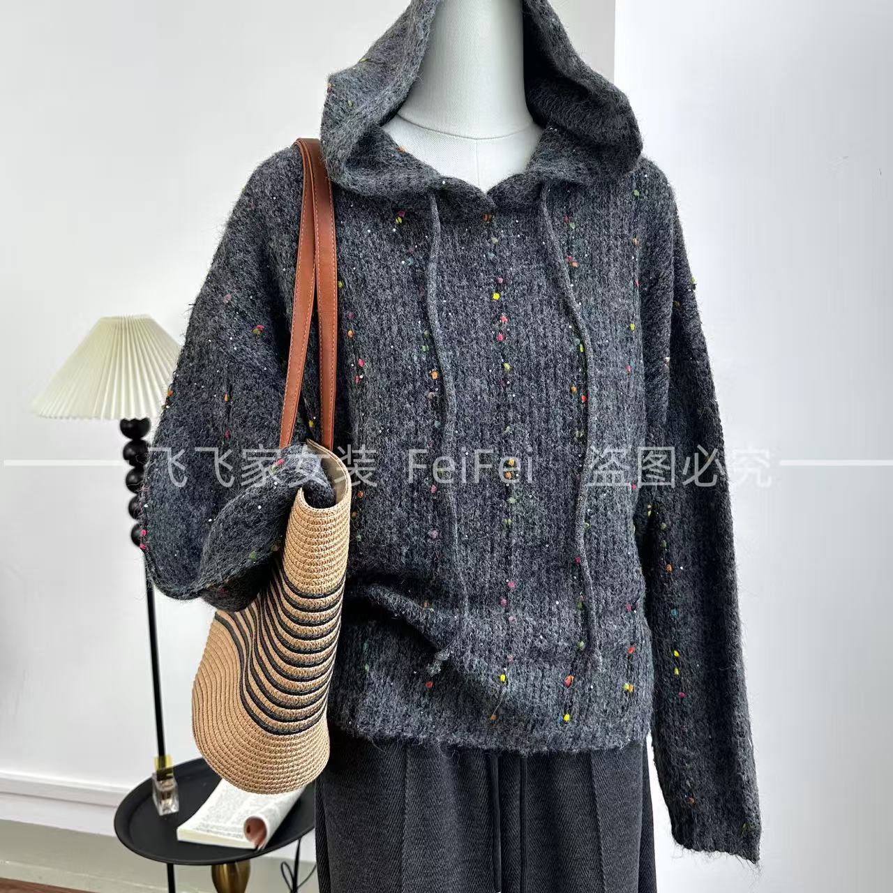 飞飞家～南油订单轻奢高端货~彩色波点连帽针织毛衣高级感女Y9021