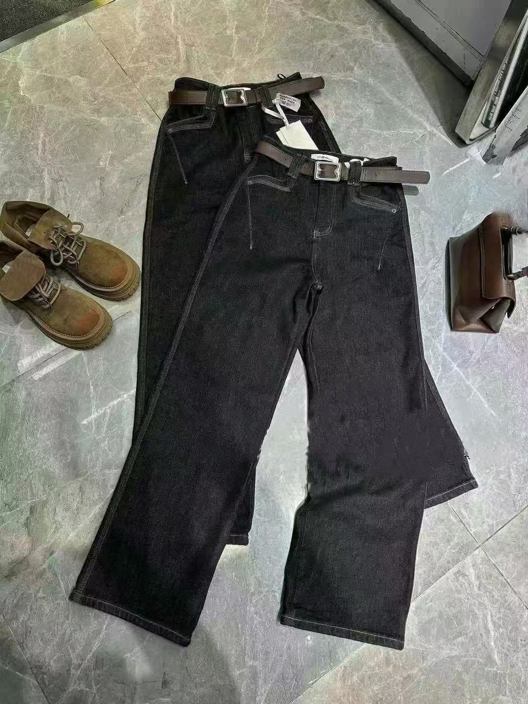 冬季新款大码689高级感加绒气质宽松直筒长裤