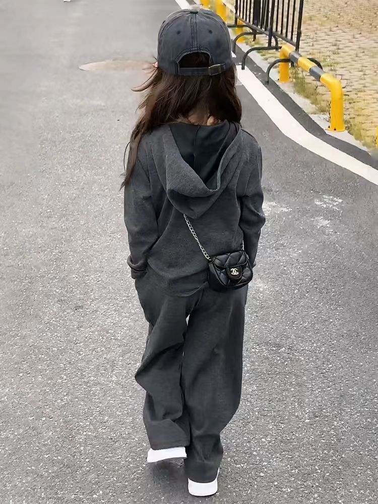 常规套头卫衣套装拉链宽松阔腿牛仔裤休闲风秋季女
