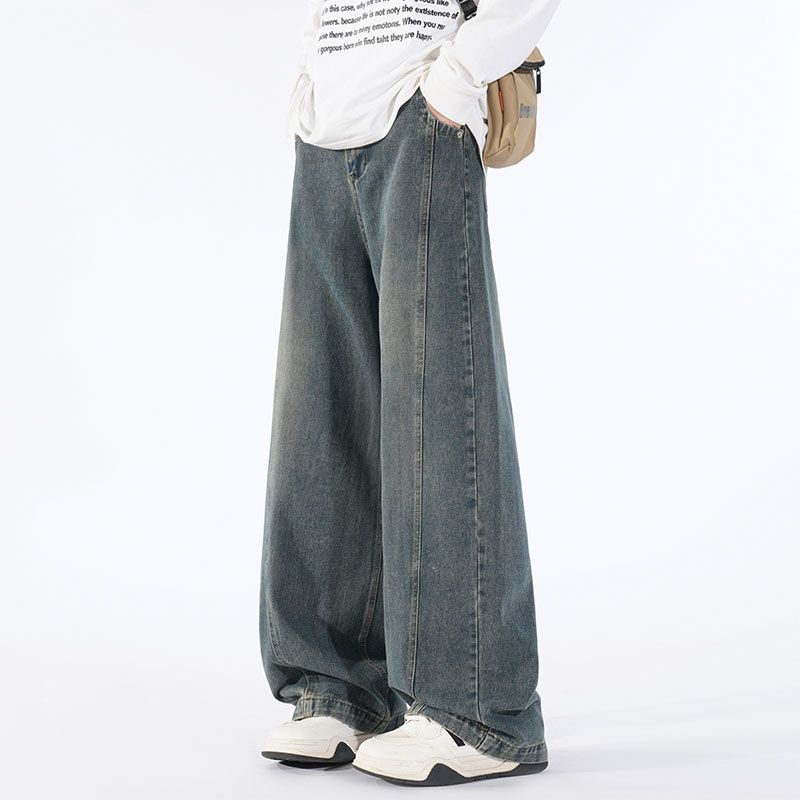 秋冬季新款美式水洗牛仔裤美式潮流宽松百搭直筒裤男女同款阔腿裤