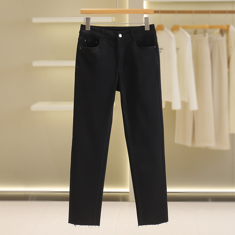 【伍莎-自营】修身弹力小脚黑色牛仔裤#ZXA48Z002