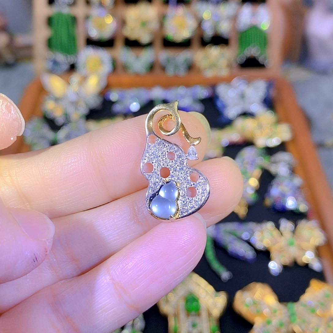 吊坠(不含链)银S925镶嵌翡翠