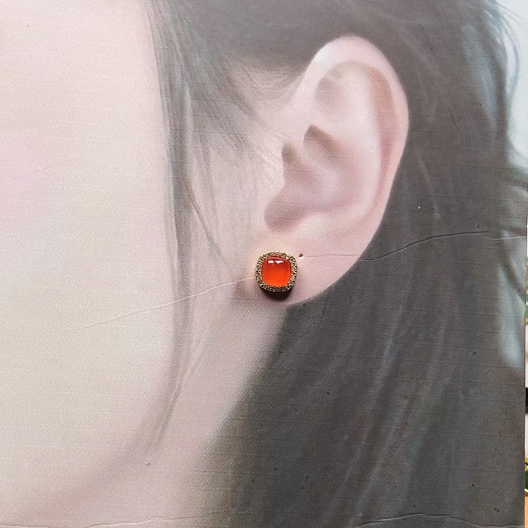 和田玉耳饰银S925镶嵌