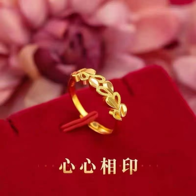 铜合金戒指 新中式~心心相印麦穗戒指女款活口时尚个性合金戒指