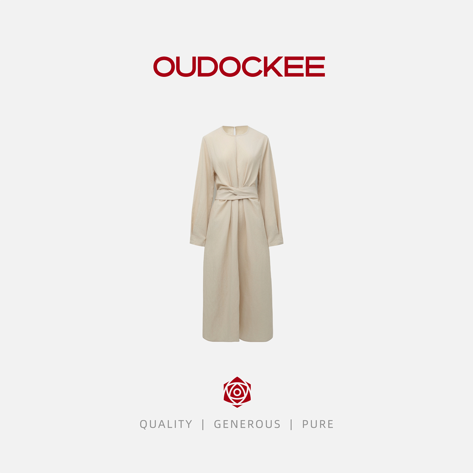 OUDOCKEE 鸥鸥【亚麻】优雅气质绑带设计圆领连衣裙 LACE734T