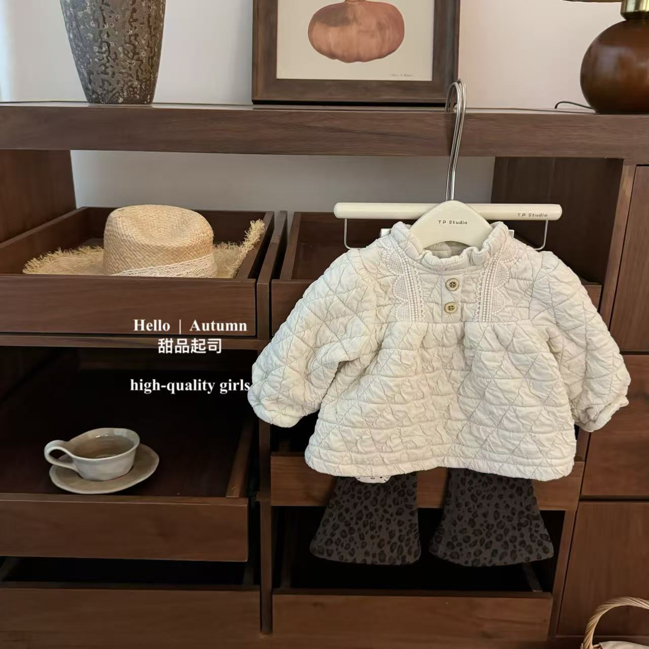 【甜品起司】小仙女！女宝宝甜美高级感打揽棉服气质豹纹微喇裤套装