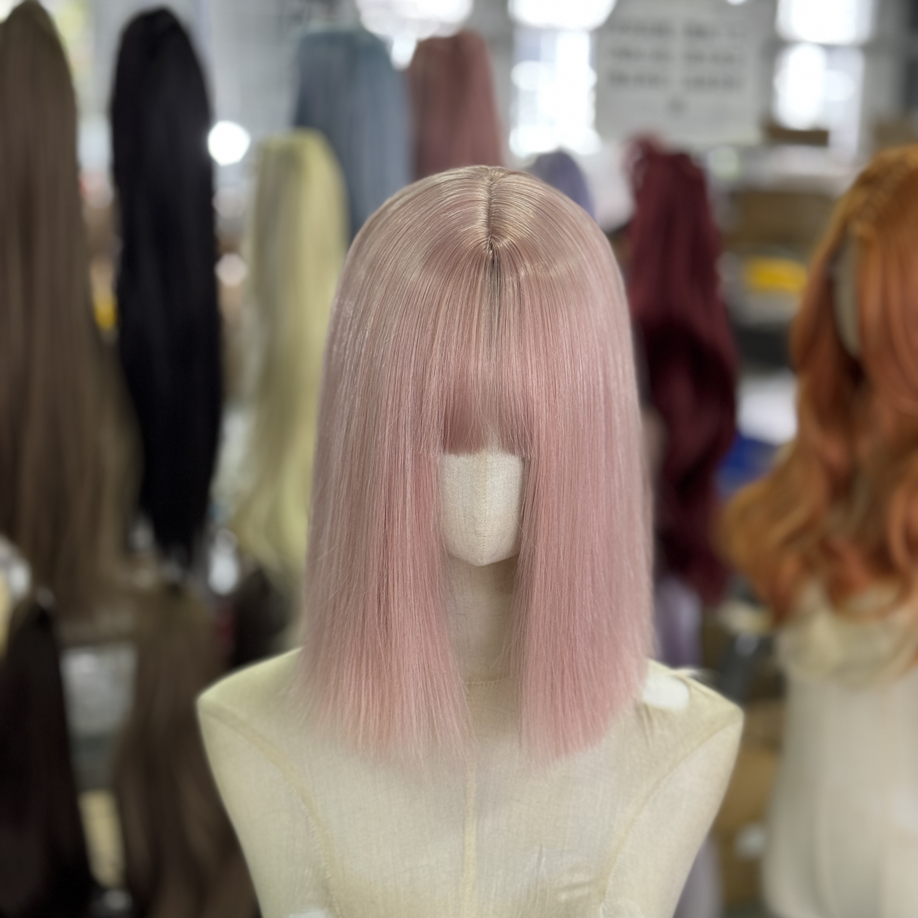 樱花粉短发一刀切减龄仿真发氛围感假发全头套