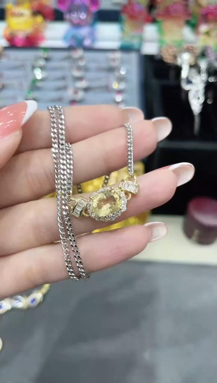 S925银镶嵌黄晶项链