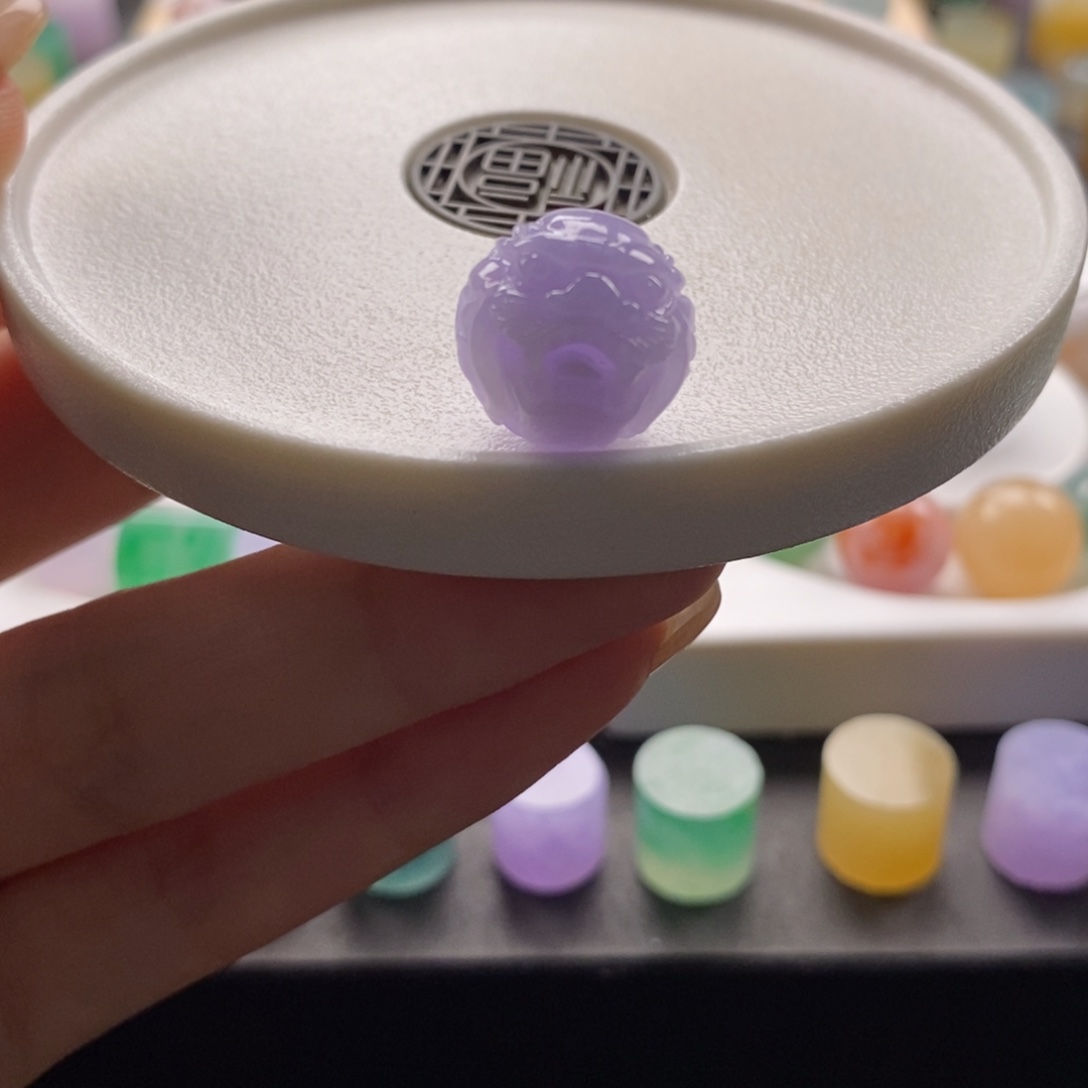 颈饰未镶嵌翡翠紫底龙头雕刻珠卡14