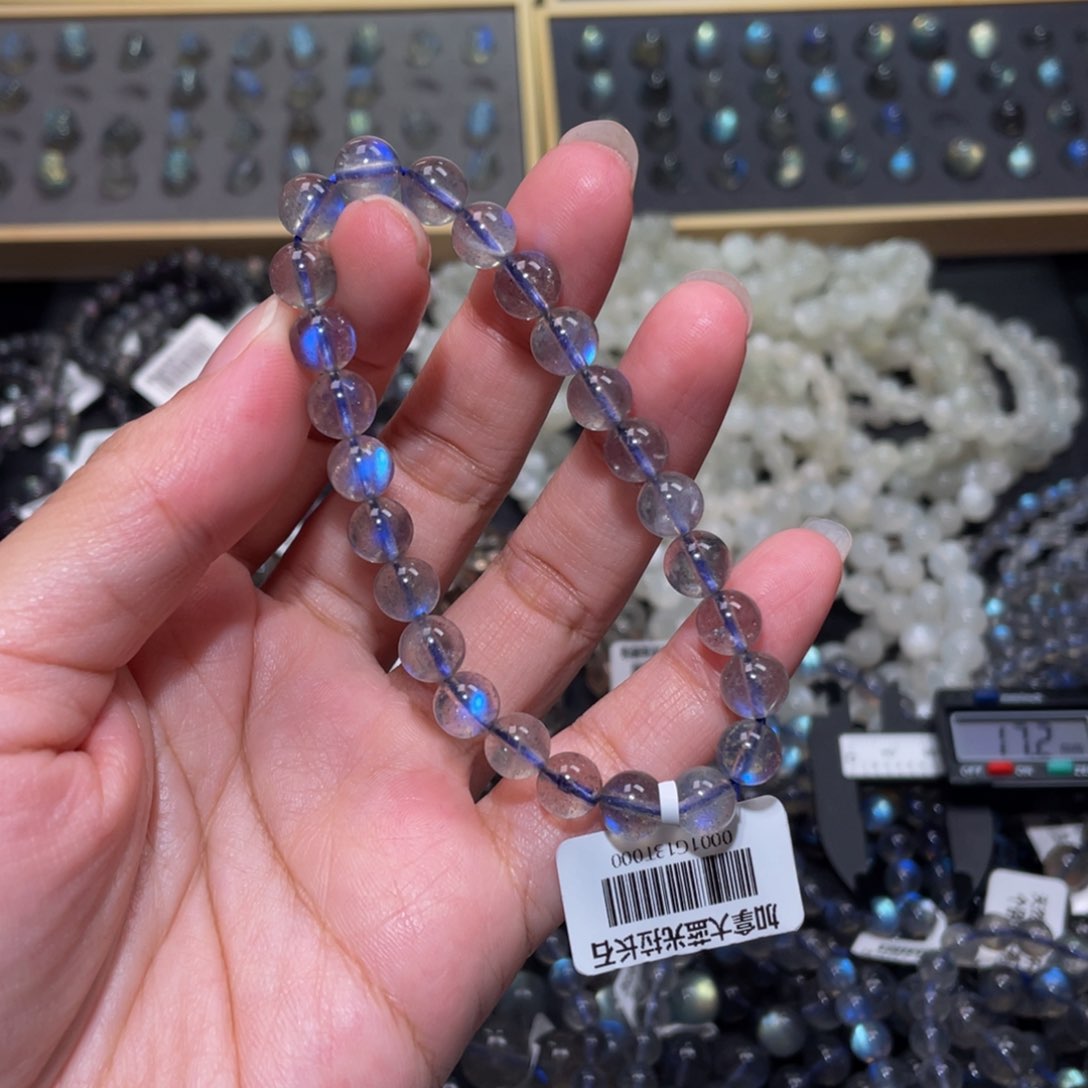 拉长石手链未镶嵌酸****片灰月光手链7.6m