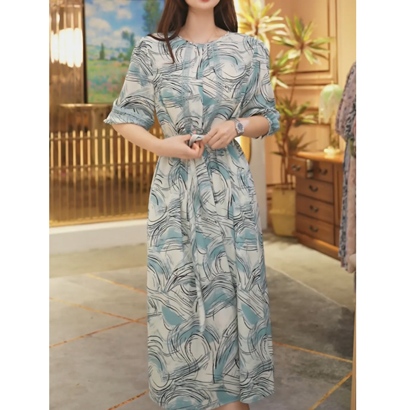 【堇兰】100桑蚕丝春夏气质真丝裙印花桑蚕丝连衣裙女YYQ22-1102
