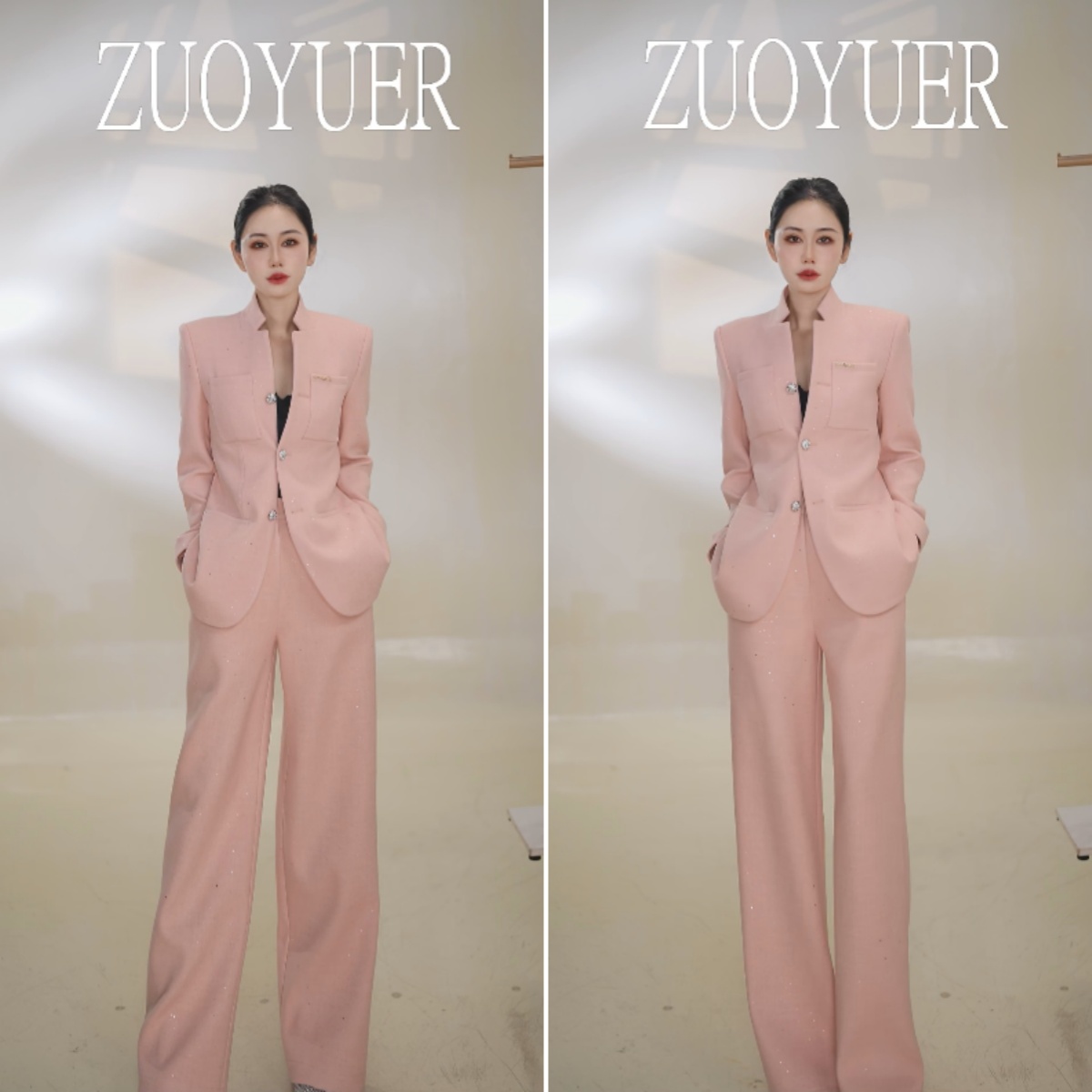 冬季厚款粉色中式西装轻职风设计师款高级小众套装（小月）25949