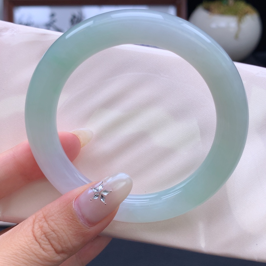 未镶嵌手镯翡翠茉莉青提圆条54圈07号