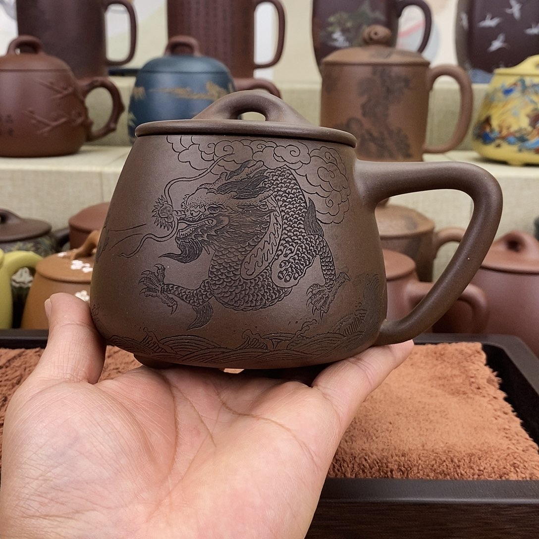 紫砂茶杯龙腾盛世盖杯