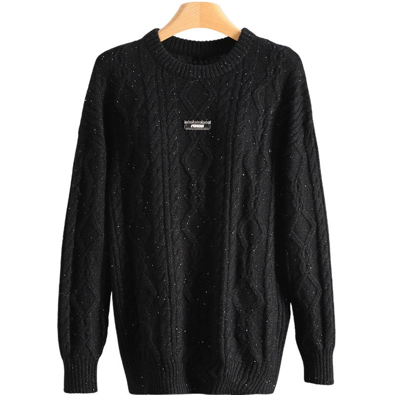 F8483-【菀】通勤日常绞花细闪宽松叠穿毛衣#BPH58M011