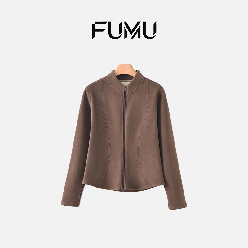 立领秋冬女短外套修身户外蚕丝羊毛小蛮腰外套C06C38