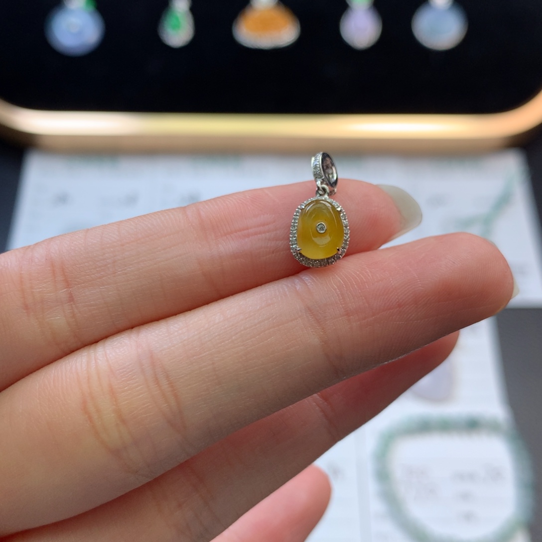 翡翠18K金镶嵌挂件48小时鉴赏期  退货不扣服务费