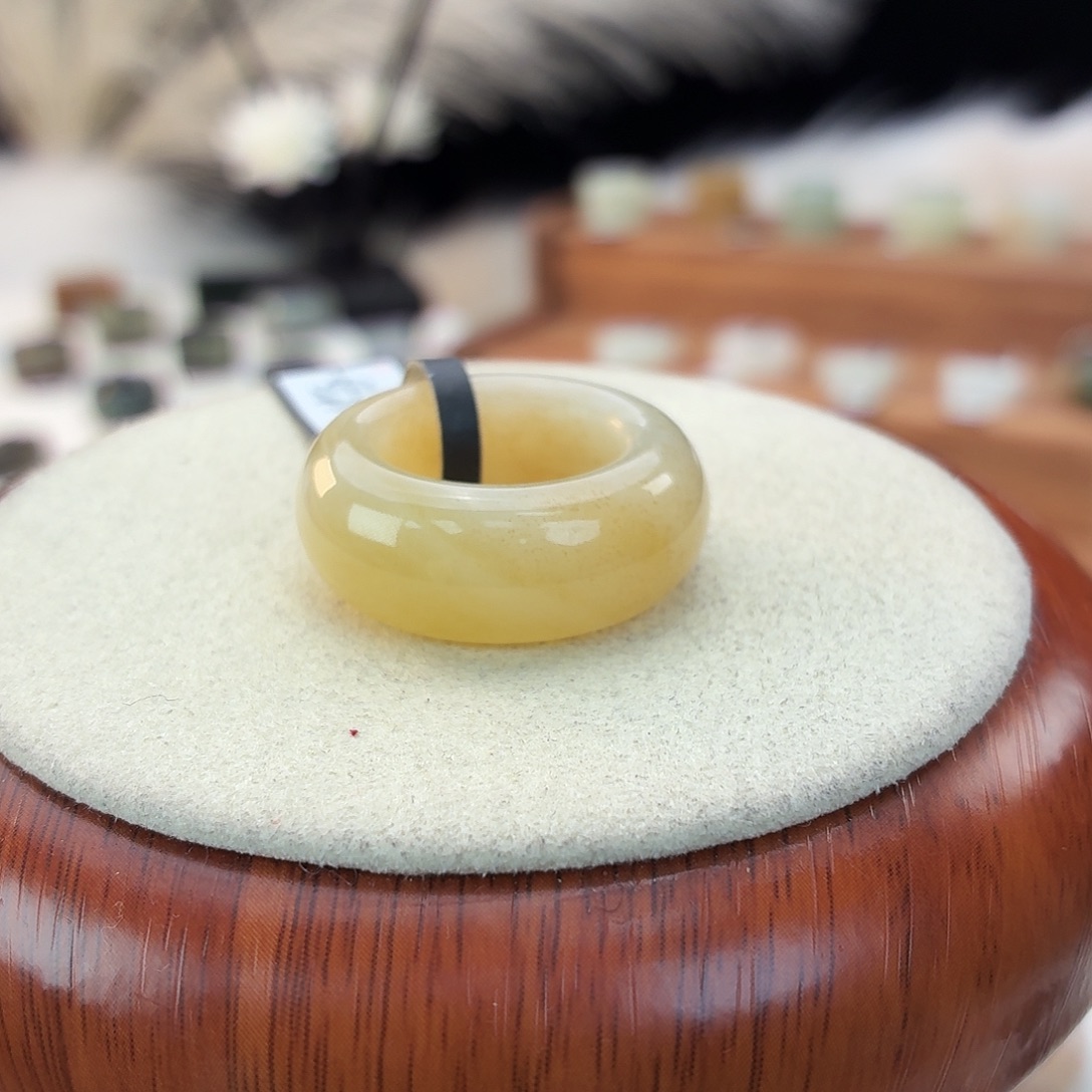 和田玉未镶嵌戒指i39奶黄包墩墩16.3mm