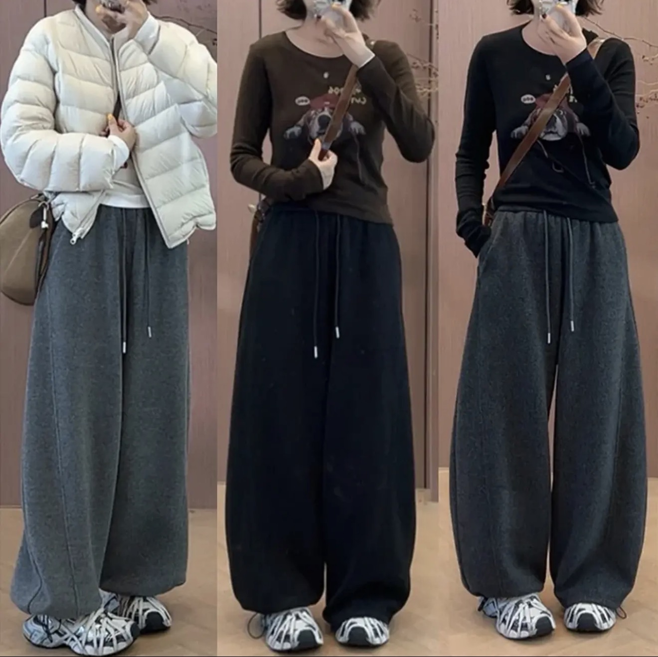 2025秋冬韩版新款显瘦羊毛保暖小弯刀裤高克重加绒阔腿裤子3866-1