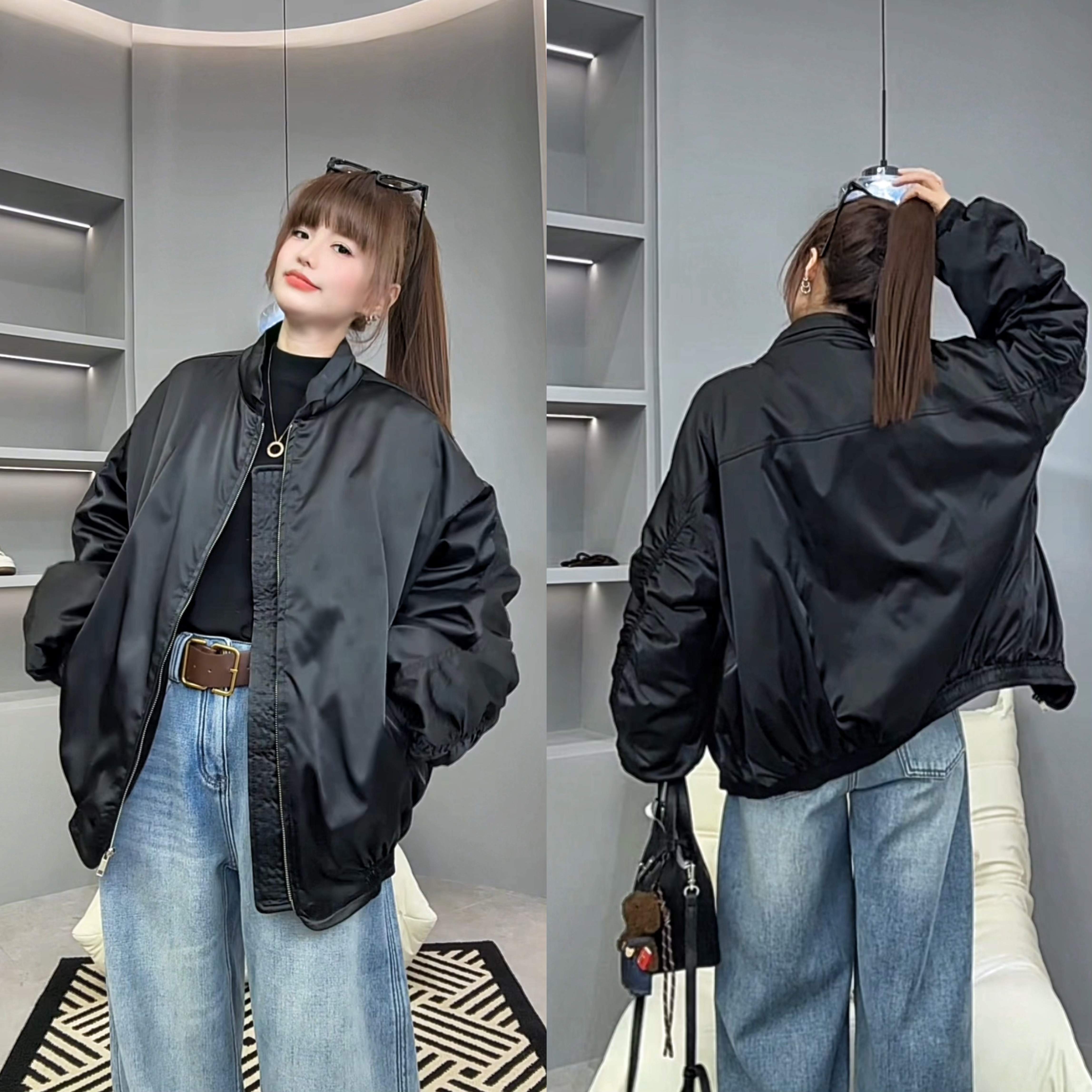 【YL严选】立领棒球90绒羽绒女2025冬季新款韩版褶皱袖子设计感夹克
