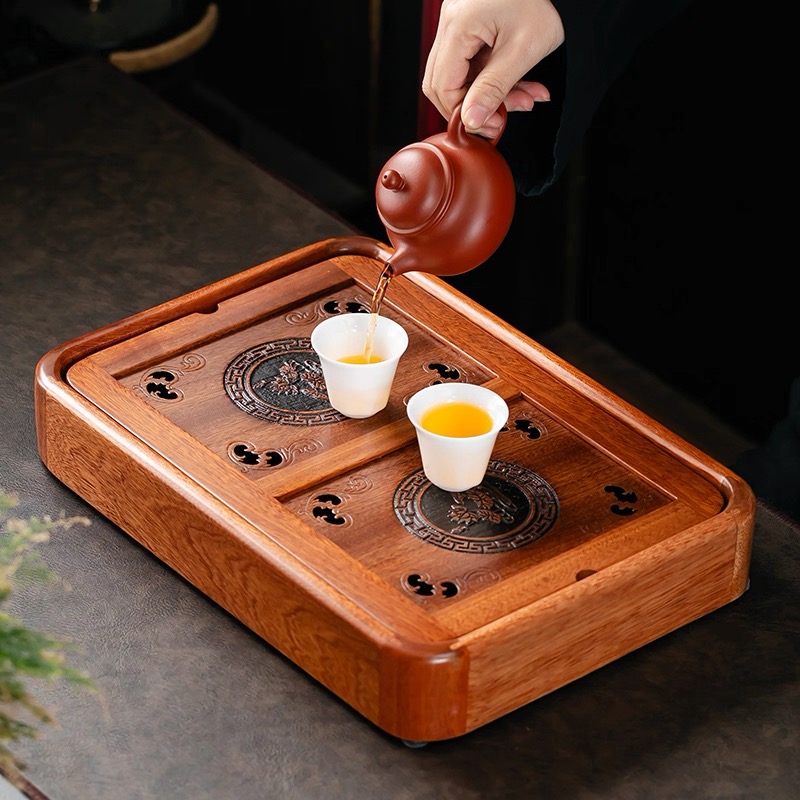花梨木实木中式中号茶盘家用长方形茶韵蓄排水两用式茶台茶海茶托