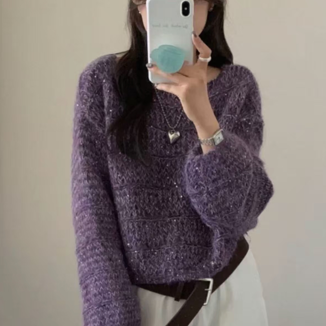 2025早秋新款韩版宽松慵懒风镂空针织衫女设计感小众毛衣外套上衣