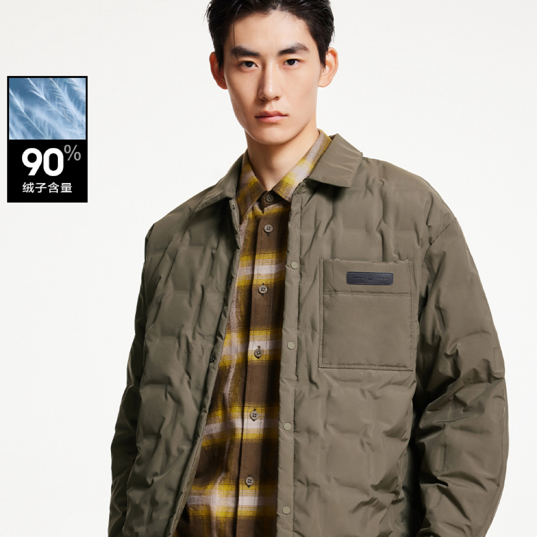 杰克琼斯男装冬季新款时尚百搭舒适宽松潮纯色翻领按扣羽绒服外套