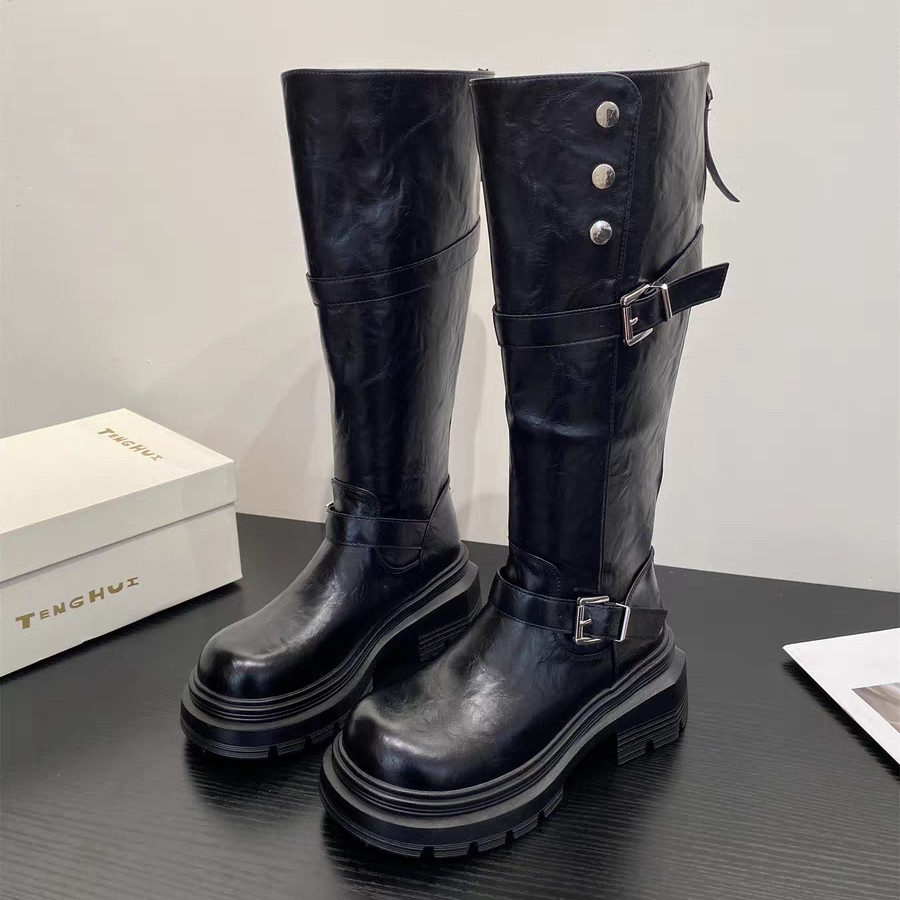 ZZGS【新款厚底保暖加绒长靴女百搭复古骑士靴子女鞋】·101007