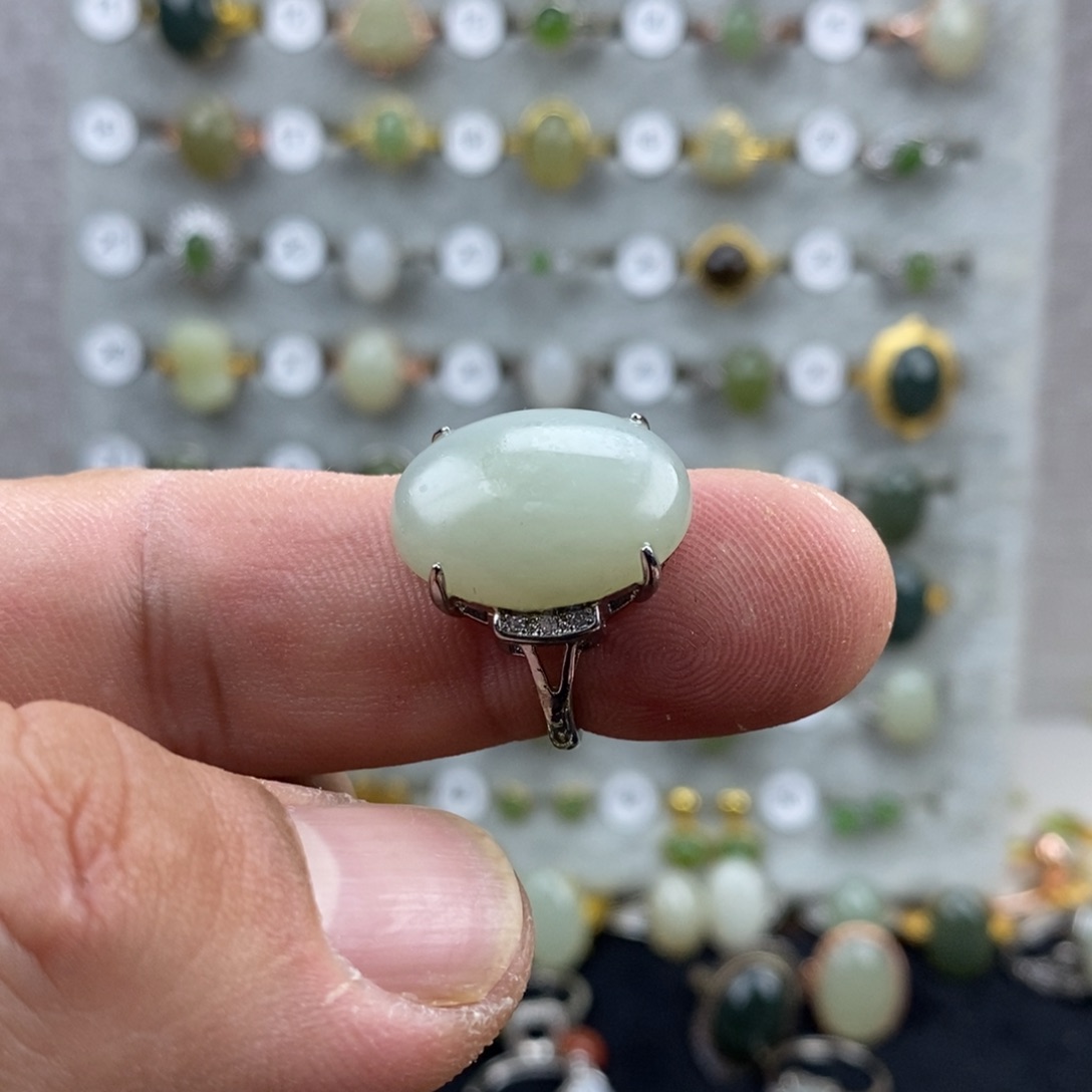 和田玉（青白玉）合金戒指