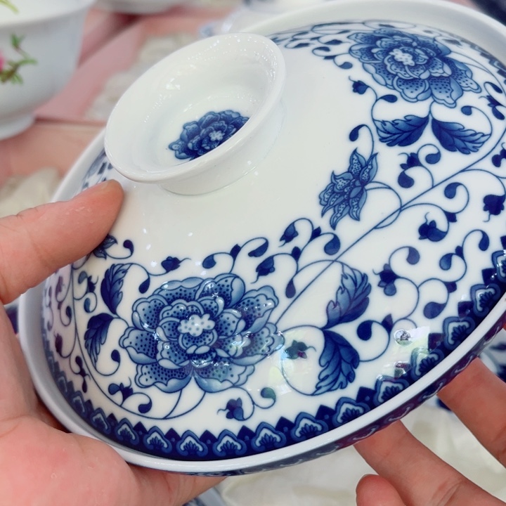 青花玲珑7寸和和气芙蓉花