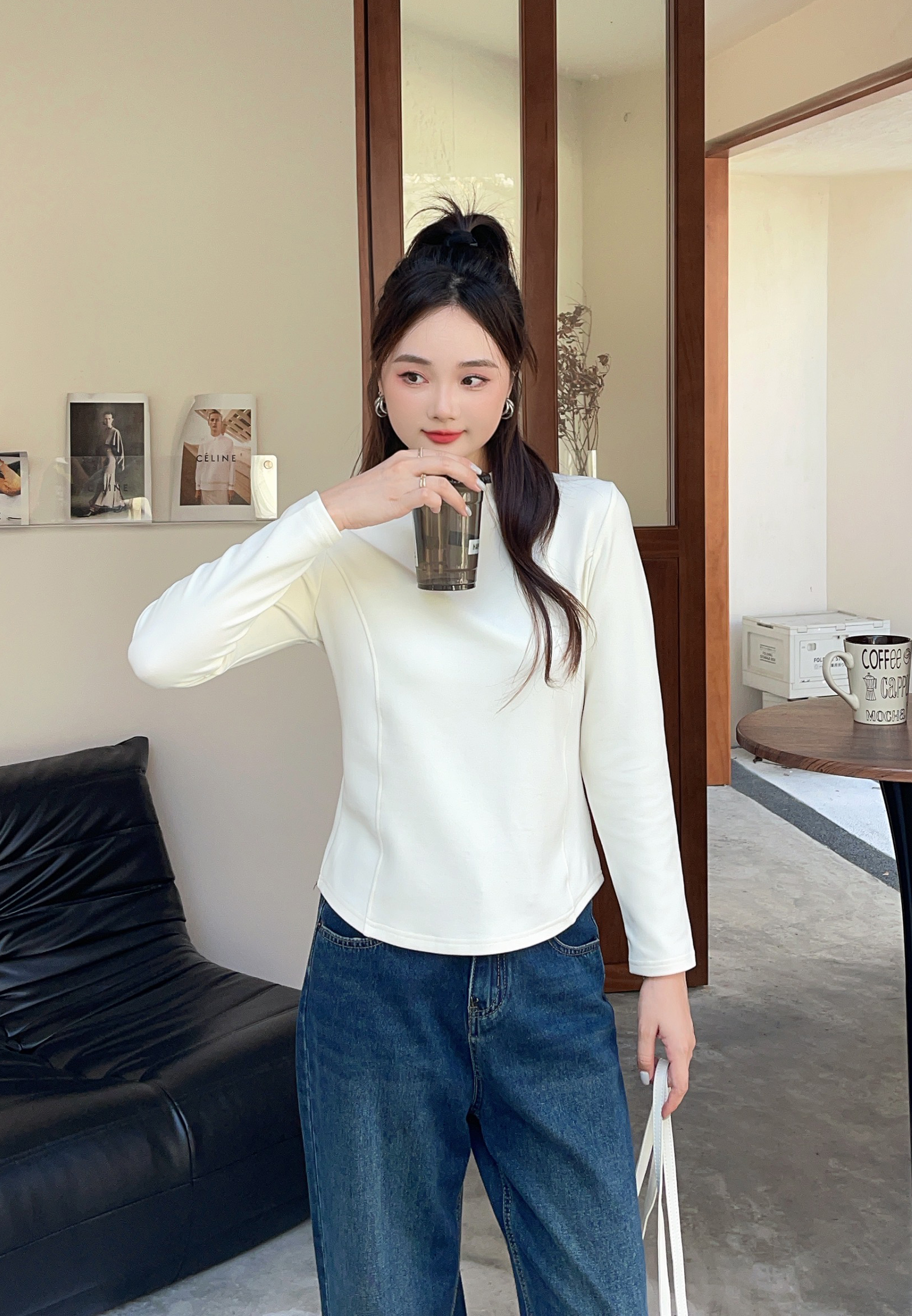 2529#瘦腰小T暖绒打底衫