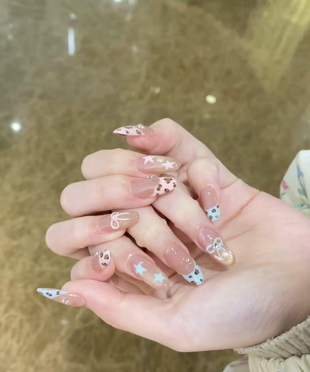 ［甜辣风法式猫眼豹纹］纯手工光疗美甲贴片可拆卸穿戴甲