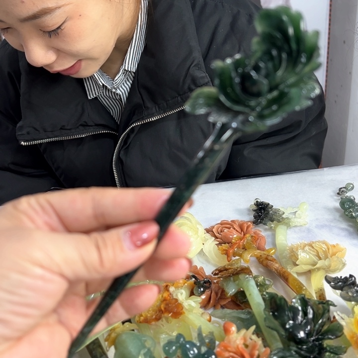 定制蛇纹石玉毛货发饰