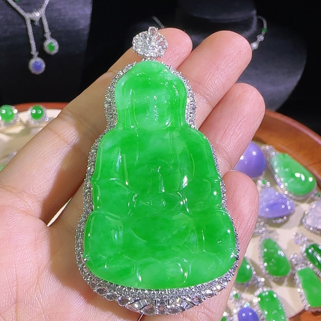 翡翠18K金镶嵌吊坠(不含链)